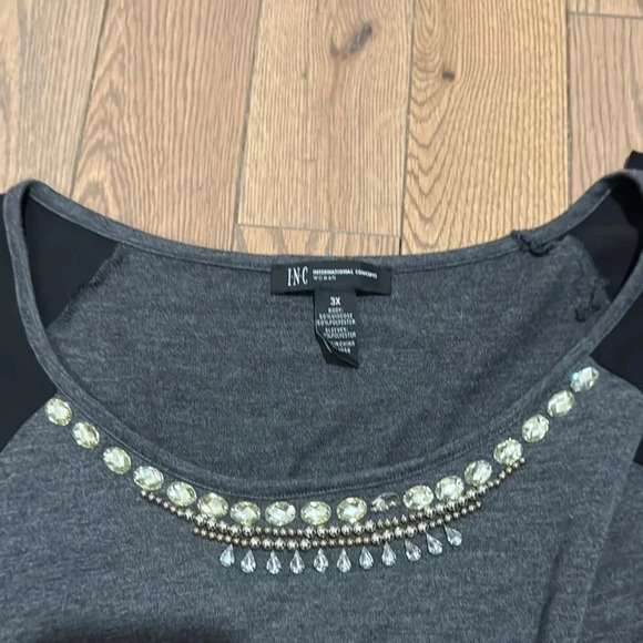 INC 3X Embellished top with faux see through silk sleeves. Fashionable & Stylish - Picture 2 of 7